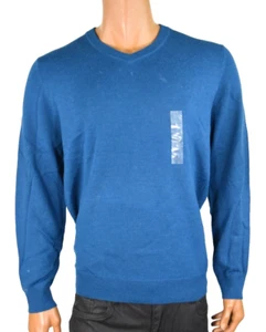 Club Room Mens Sweater New L Solid Blue V-Neck Merino Wool Long Sleeve Soft - Picture 1 of 5