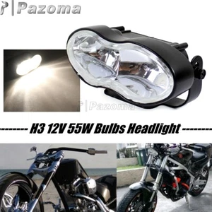 For Harley Cafe Racer Custom Dual H3 Headlight Headlamp Wave Halogen Oval Lamp - Picture 1 of 12