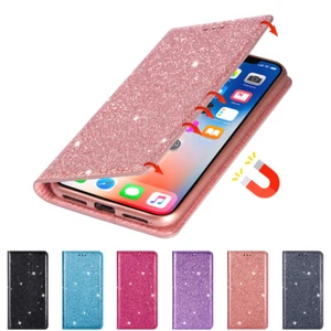 Funda tipo billetera brillante magnética abatible para Samsung Galaxy A10/A20e/A30/A50/A70 - Imagen 1 de 28