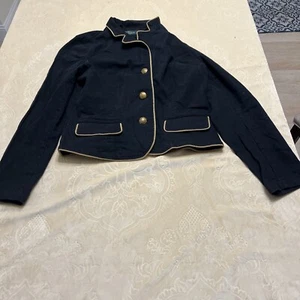 LRL Ralph Lauren Jeans Co Black Gold Trim Blazer Jacket Womens Size 12 Pre Owned - Picture 1 of 14