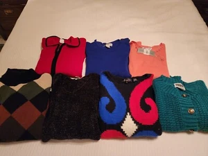 7 Lot Sweaters 80-90s Oversized-Shoulderpads-Shorty Length-Chenille-Wearable S-L - Picture 1 of 10