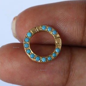 Arizona Turquoise Enhancer Circle Push Lock Solid 14k Yellow Gold Charm Holder - Picture 1 of 7