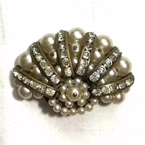 Vintage Art Deco Ciro Pearl & Facet Cut Paste Fan Shape Brooch - Picture 1 of 9