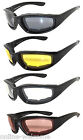 4 PAIR COMBO Padded Motorcycle Riding Glasses Clear Yellow Smoke and amber Lens