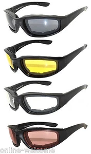 4 PAIR COMBO Padded Motorcycle Riding Glasses Clear Yellow Smoke and amber Lens - Picture 1 of 3