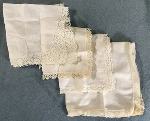 4 Stück Antik Vintage Bestickt Hochzeit Taschentuch Spitze Leinen Weiß - Bild 1 von 7