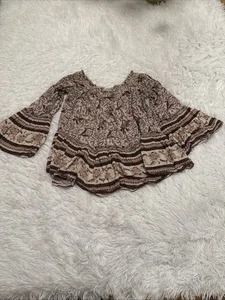 American Eagle Boho Peasant Top Women Size S Beige Floral Mixed Print Viscose - Picture 1 of 4