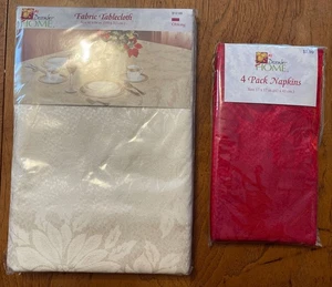 POINSETTIA TABLECLOTH MATCHING NAPKINS DAMASK - Picture 1 of 6