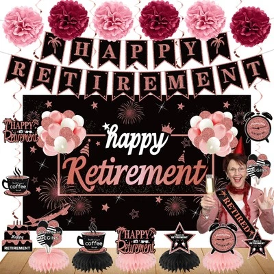 20PCS Happy Retirement Party Decorations Kit for Women, Rose Gold Retirement ... - Image 1 of 4