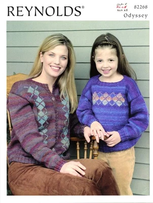 Patrón de tejido Reynolds 82268 Odyssey Argyle Duo - Mujer Cardi - Suéter infantil Foto 1 de 2