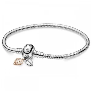PANDORA Moments Leaves Snake Chain Silver Bracelet (20cm) 925 Sterling Silver - Picture 1 of 7