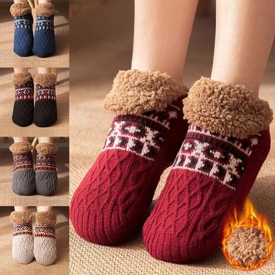 Slipper Socks Mens Womans Fluffy Knitted Non Slips Grip