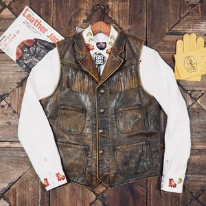 Herren Vintage Style Distressed Lederweste - Ziegenleder Western Fransen Biker - Bild 1 von 8