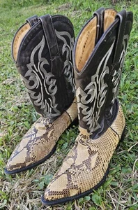 Los Altos Mens Genuine Python Western Boots 9.5 EE Two Tone Pointed Toe Read - Picture 1 of 20