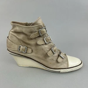 Sneakers boho ASH pelle marrone chiaro alte alla caviglia zip fibbia zeppa EU39 U6 - Foto 1 di 21