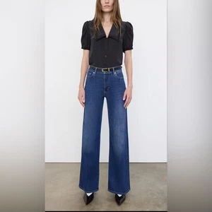 Vaqueros montura pierna recta talla 26 tiro alto lavado oscuro elástico azul denim - Imagen 1 de 15