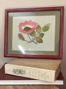 Vintage Needle Point Picture Embroidered Flowers Framed 11”x9” Country Style Dec - Picture 1 of 11