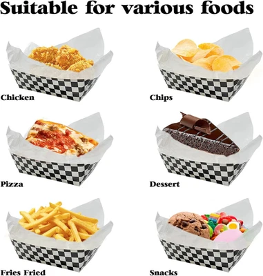 100 Pcs Checkered Race Car Paper Food Trays with 100 Deli Liner, Disposable P... - Image 1 of 4