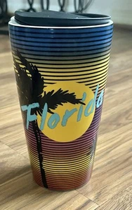 Starbucks Travel Tumbler Ceramic Coffee Mug 12oz FLORIDA Palm Tree Sunset - Picture 1 of 6