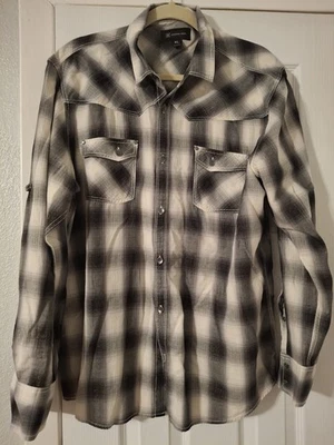 INC International Concepts Sycorax Button Up Plaid Shirt Black And White XL - image 1 of 3