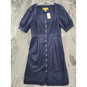 NEW Vintage Catherine Malandrino Puff Sleeve Eyelet Dress Size 6 Blue Marine - Picture 1 of 12