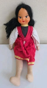 Vintage europäische Volkspuppe rotes Kleid schwarze Haare 14 Zoll - Bild 1 von 2