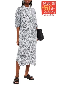 RRP €245 GANNI Midi Shirt Dress EU34 US4 UK8 S Printed Gathered Half Sleeve - Picture 1 of 5