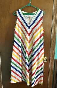 Vintage 60 70s Chevron Rainbow Chevron Stripe Dress GRENADA Sz Med Sleeveless - Bild 1 von 10