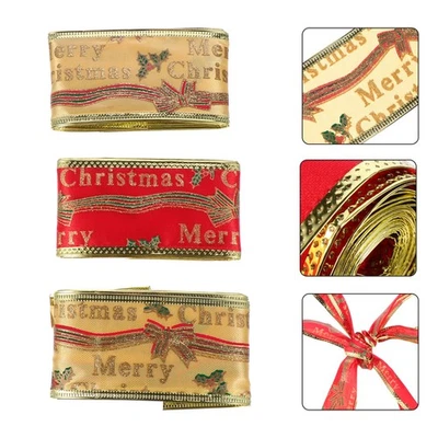 3 Rolls Christmas DIY Ribbon Golden Ribbon Gift Wrapping Craft Accessories - Image 1 of 4