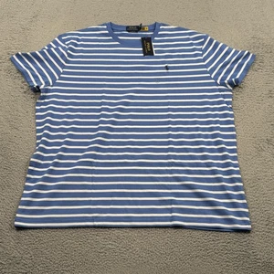 Polo Ralph Lauren Shirt Mens 2XL Blue Striped Classic Fit Crewneck Pony Logo NEW - Picture 1 of 12