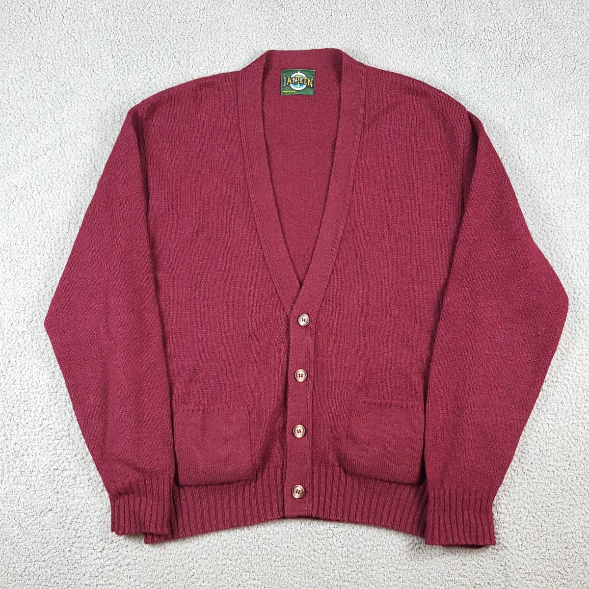 お*て様 60s Jantzen wool knit cardigan XL b VTG Jantzen Cardigan Sweater Men XL Gray Geometric Knit