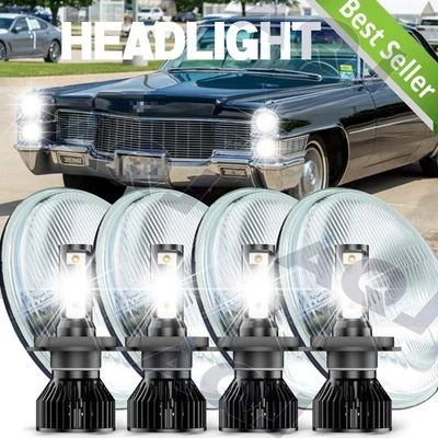 4PCS 5 3/4" 5.75 LED Headlights HI/LO DRL for Cadillac Calais 1965-1974 - Image 1 of 4