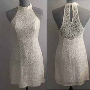 Abercrombie & Fitch Mini Halter Dress Size 2 S Ivory Sheer Lace Cutout Crochet - Picture 1 of 15