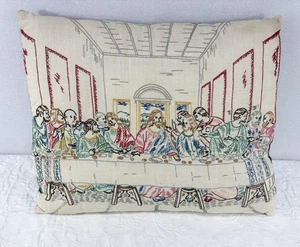Vintage "Das letzte Abendmahl" Dekokissen handbestickt 17x14" bunt Unikat - Bild 1 von 9