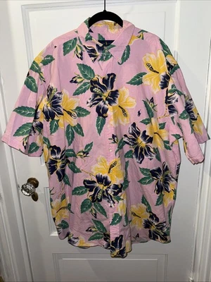 Camisa havaiana masculina Ralph Lauren XLT alta XL rosa floral botão para cima algodão - Imagem 1 de 4