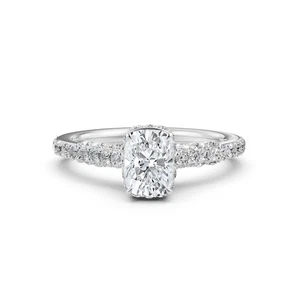 Circa Halo Brücke Akzent Kissen Diamant Verlobungsring Pavé GIA F VVS2 1,23 ctw - Bild 1 von 3