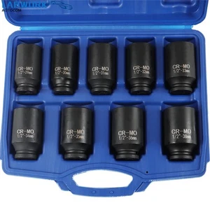 Deep Impact Socket Tool 9Pcs/Set 1/2" Drive Metric Axle Hub Nut Socket 29-38mm - Picture 1 of 15