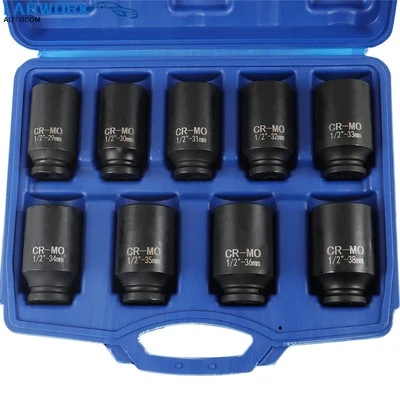 Deep Impact Socket Tool 9Pcs/Set 1/2" Drive Metric Axle Hub Nut Socket 29-38mm - Image 1 of 4