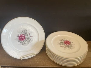 Vintage GRAY DAWN Rosenthal Selb Germany Set/8 10” Dinner Plates Gold rim - Picture 1 of 4