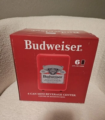 Nuevo, nunca usado, Budweiser 6 latas, 1 estante portátil y compacto rojo mini nevera Foto 1 de 4