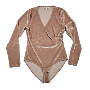Madewell Velvet Wrap Long Sleeve Bodysuit Womens M Rose Gold Blush V Neck Pink - Picture 1 of 8