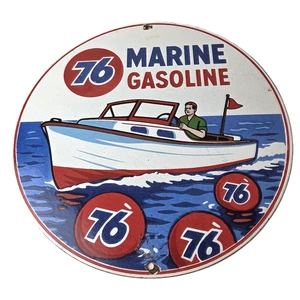Vintage Union 76 Gasoline Sign - Porcelain Marine Gas Service Pump Sign - Picture 1 of 14