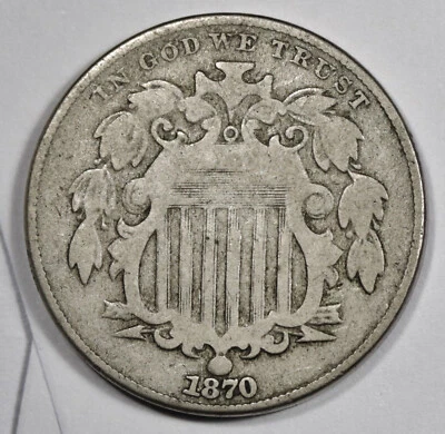 1870 Shield Nickel.  VG.   207045 - Image 1 of 2