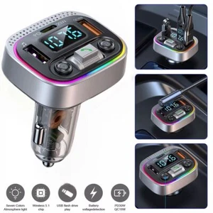 Transmisor FM LED inalámbrico Bluetooth para automóvil Reproductor de MP3 PD USB Adaptador de cargador de automóvil - Imagen 1 de 19