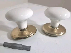 Gainsborough Classic White Door Knob Handle Set With Bright Gold Backing - Picture 1 of 15