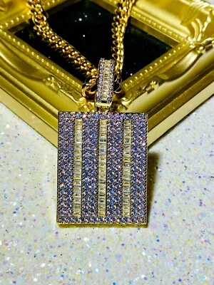 Collar Colgante Etiqueta de Perro Baguette Acabado Dorado - Piedras Brillantes, 16-24 Pulgadas Foto 1 de 4