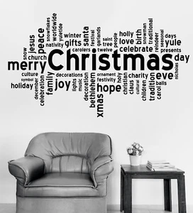 Vinyl Decal Wall Sticker Christmas Words Santa Gifts Holidays Room Decor (n1009) - Picture 1 of 3