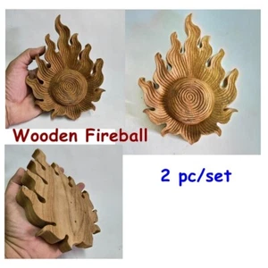 2er Set Wandschnitzerei Teak Holz Plakette Feuerball Thai Muster unbemalt dekorieren - Bild 1 von 12