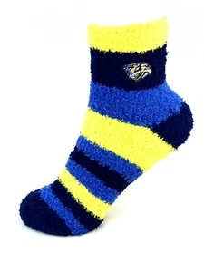Nashville Predators Hockey Blue & Gold Rainbow Stripe Fuzzy Socks - Picture 1 of 2
