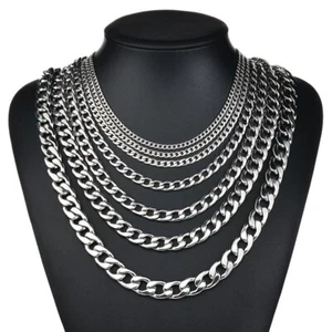 Collana da uomo catena cubana spessa acciaio inox cordolo argento 9 mm catena pesante - Foto 1 di 6